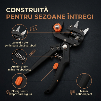 Foarfecă Profesională de Altoit cu 3 Lame Ω, V, U – pentru Pomi Fructiferi și Viță de Vie