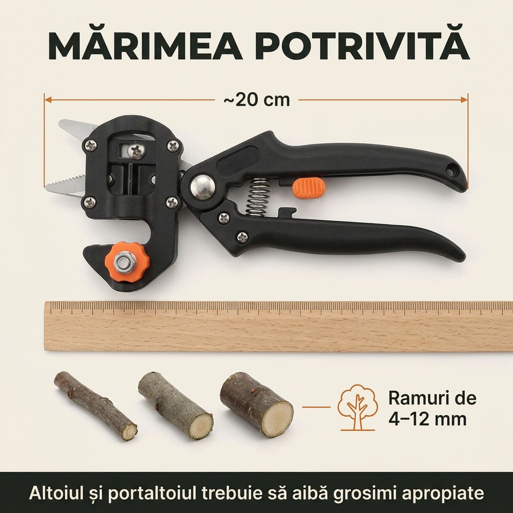 Foarfecă Profesională de Altoit cu 3 Lame Ω, V, U – pentru Pomi Fructiferi și Viță de Vie
