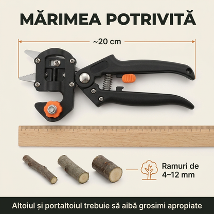 Foarfecă Profesională de Altoit cu 3 Lame Ω, V, U – pentru Pomi Fructiferi și Viță de Vie